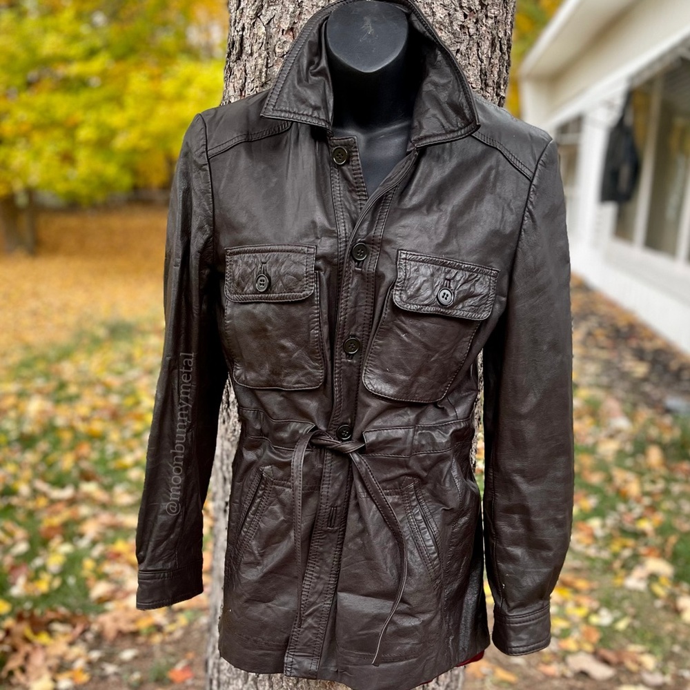 Vintage 70s genuine leather trench coat peacoat Pennylane Jacket brown 38 S